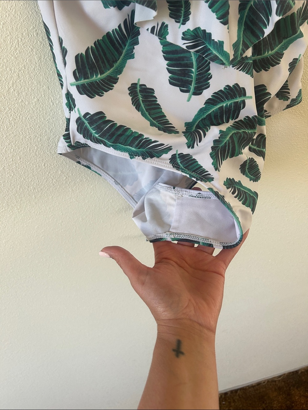 Zaful Deep V One-Piece Swimsuit with Ruffled Green Leaf Print - Picture 2 of 5